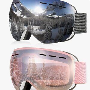 Snow Goggles with Anti Fog and UV Protection Over Glasses 2 Pack